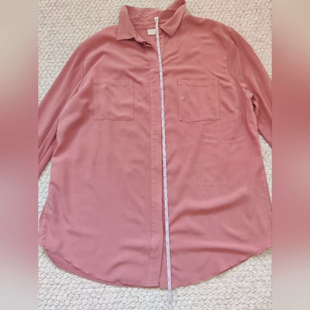 Loft Button Down Blouse With Ribbed Knit Arms - image 7